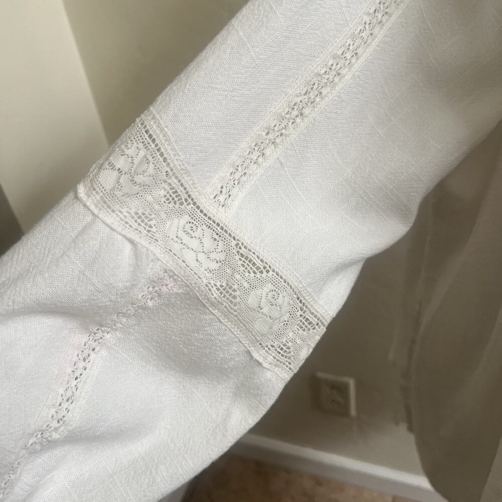 Spell & The Gypsy Blouse Women's Large White Linen Tassel Ties Bohemian Peasant - Picture 14 of 14